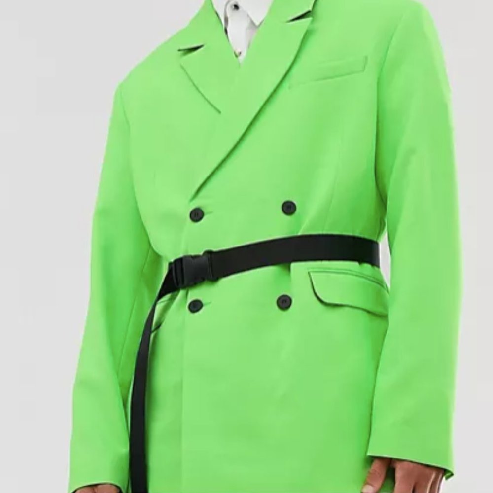 COLLUSION Oversized Double Breasted Neon Green Blazer